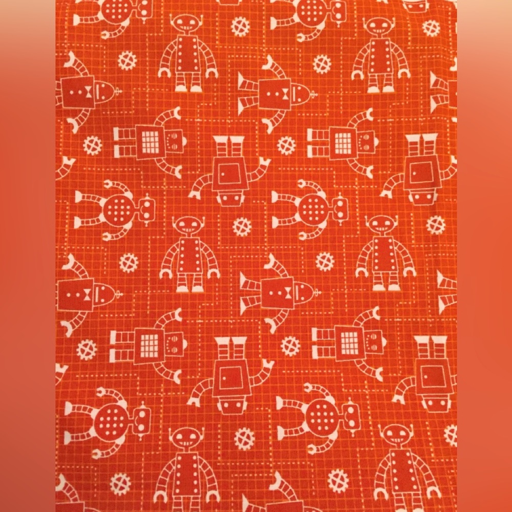 Caleb Gray Studio Robert Kaufman Robot Fabric Screen Print Organic Cotton🍊 🤖